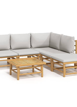 6-delige Loungeset met kussens bamboe lichtgrijs