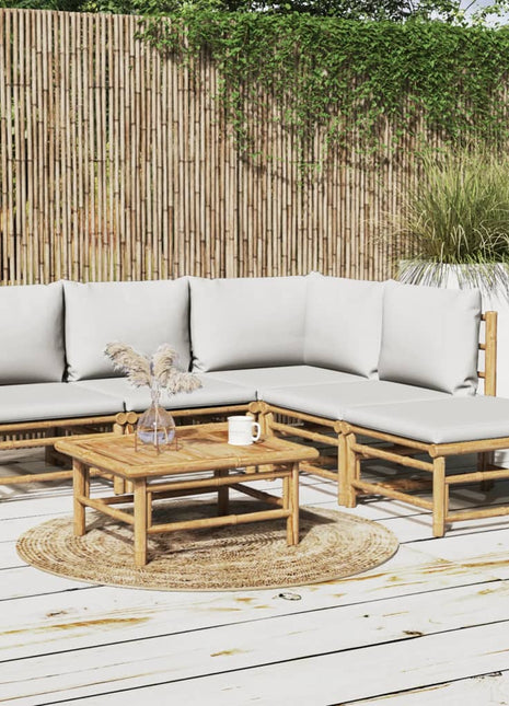 6-delige Loungeset met kussens bamboe lichtgrijs