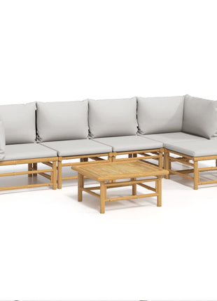6-delige Loungeset met kussens bamboe lichtgrijs