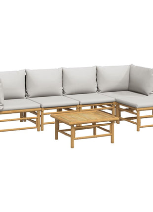 6-delige Loungeset met kussens bamboe lichtgrijs