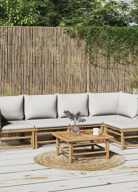 6-delige Loungeset met kussens bamboe lichtgrijs