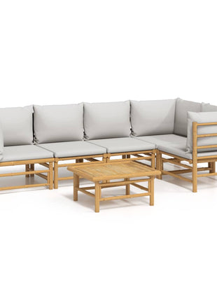 6-delige Loungeset met kussens bamboe lichtgrijs
