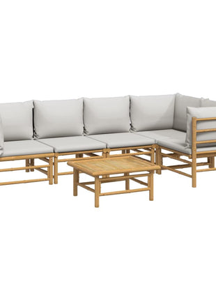 6-delige Loungeset met kussens bamboe lichtgrijs