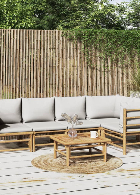 6-delige Loungeset met kussens bamboe lichtgrijs