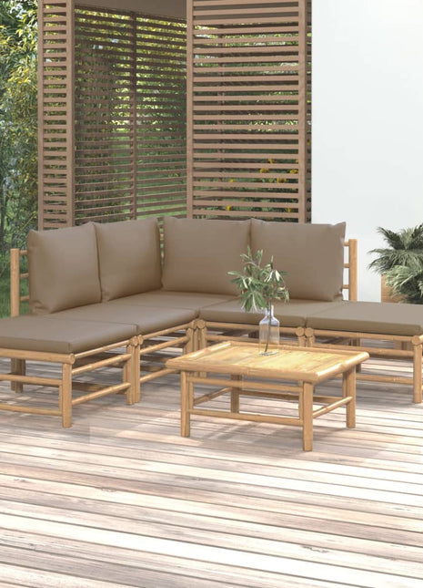 6-delige Loungeset met kussens bamboe taupe