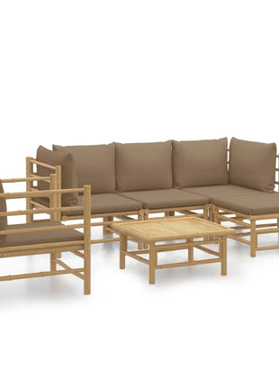 6-delige Loungeset met kussens bamboe taupe