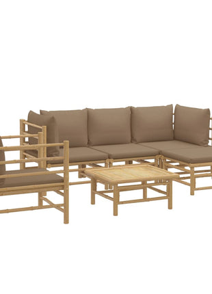 6-delige Loungeset met kussens bamboe taupe