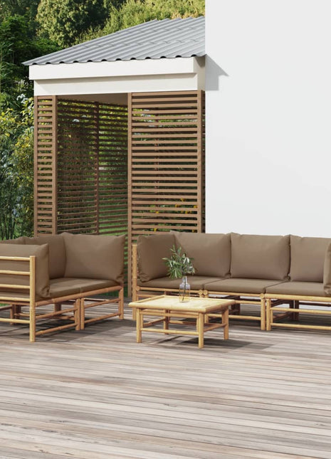 6-delige Loungeset met kussens bamboe taupe