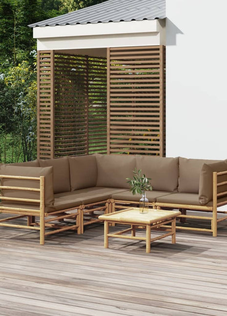 6-delige Loungeset met kussens bamboe taupe
