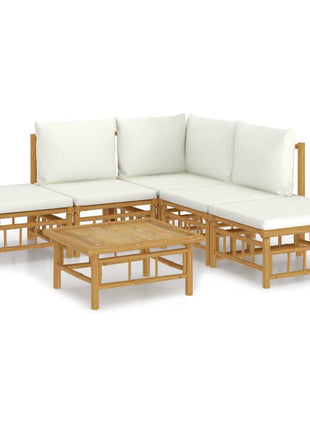 6-delige Loungeset met kussens bamboe crèmewit