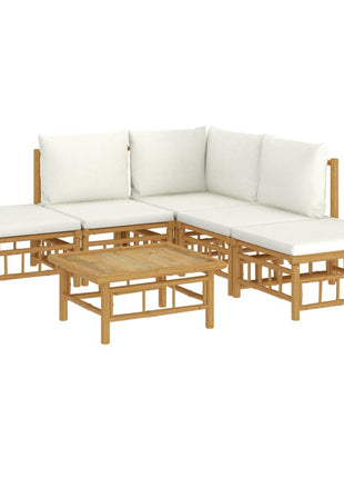 6-delige Loungeset met kussens bamboe crèmewit