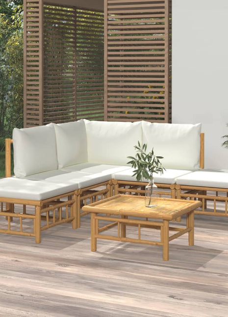 6-delige Loungeset met kussens bamboe crèmewit