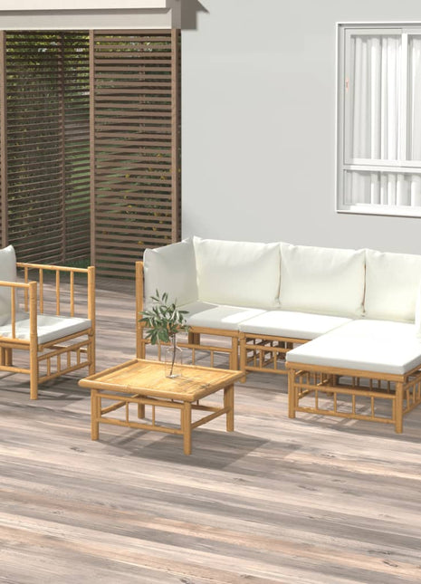 6-delige Loungeset met kussens bamboe crèmewit