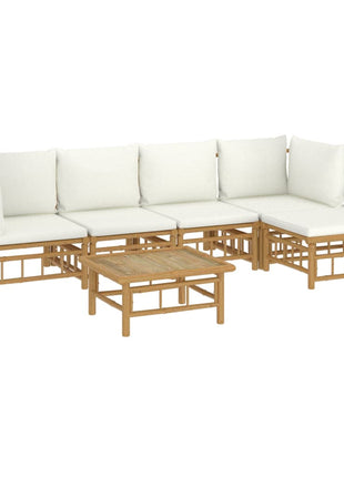 6-delige Loungeset met kussens bamboe crèmewit