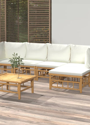 6-delige Loungeset met kussens bamboe crèmewit