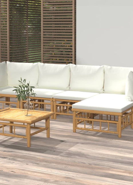 6-delige Loungeset met kussens bamboe crèmewit