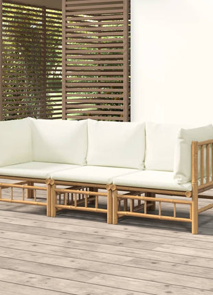 3-Delige Loungeset Met Kussens Bamboe Wit