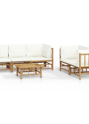 6-delige Loungeset met kussens bamboe crèmewit