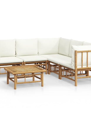 6-delige Loungeset met kussens bamboe crèmewit