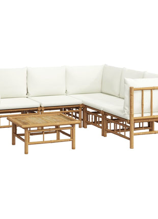 6-delige Loungeset met kussens bamboe crèmewit