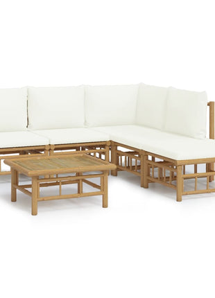 6-delige Loungeset met kussens bamboe crèmewit