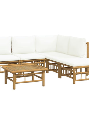 6-delige Loungeset met kussens bamboe crèmewit