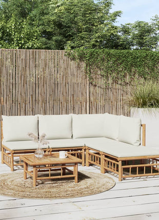 6-delige Loungeset met kussens bamboe crèmewit