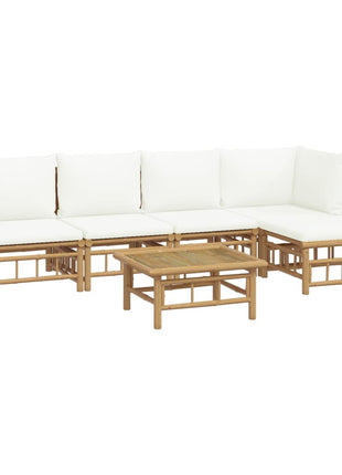 6-delige Loungeset met kussens bamboe crèmewit