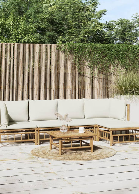 6-delige Loungeset met kussens bamboe crèmewit