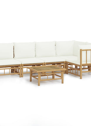 6-delige Loungeset met kussens bamboe crèmewit