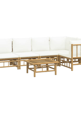 6-delige Loungeset met kussens bamboe crèmewit