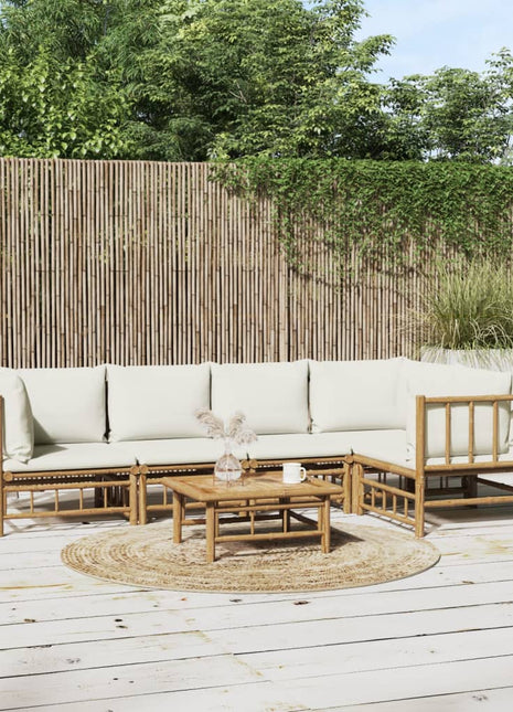 6-delige Loungeset met kussens bamboe crèmewit