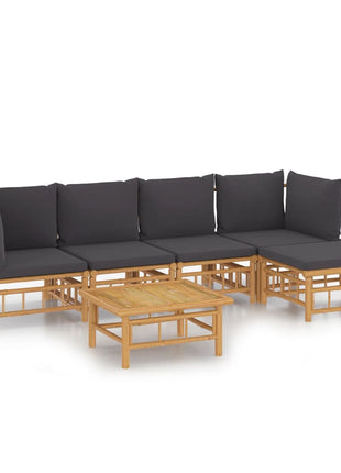 6-delige Loungeset met kussens bamboe donkergrijs