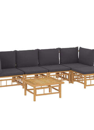 6-delige Loungeset met kussens bamboe donkergrijs