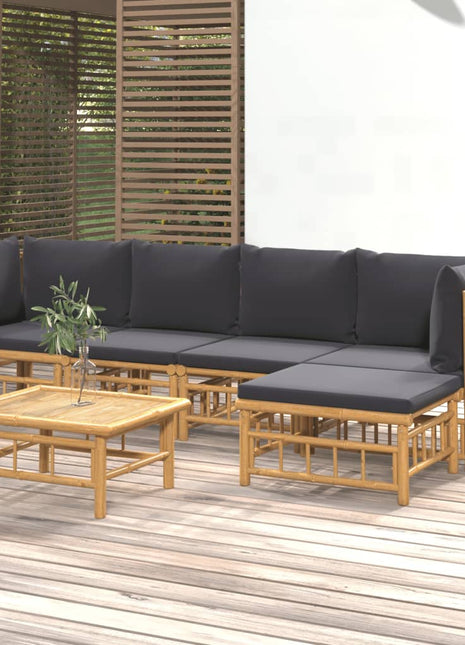 6-delige Loungeset met kussens bamboe donkergrijs