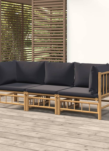 3-Delige Loungeset Met Kussens Bamboe Wit