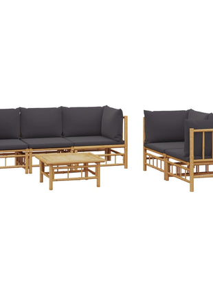 6-delige Loungeset met kussens bamboe donkergrijs