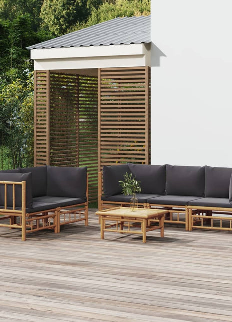 6-delige Loungeset met kussens bamboe donkergrijs