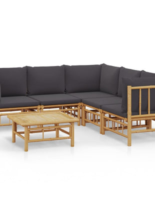 6-delige Loungeset met kussens bamboe donkergrijs