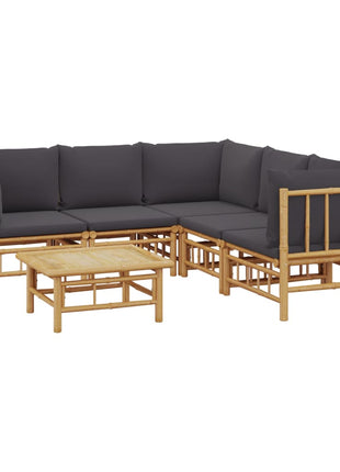 6-delige Loungeset met kussens bamboe donkergrijs
