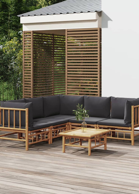 6-delige Loungeset met kussens bamboe donkergrijs
