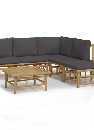 6-delige Loungeset met kussens bamboe donkergrijs