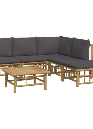 6-delige Loungeset met kussens bamboe donkergrijs