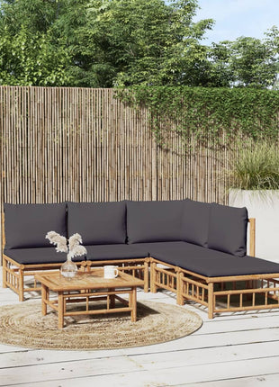 6-delige Loungeset met kussens bamboe donkergrijs