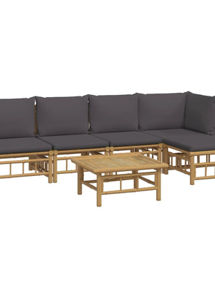 6-delige Loungeset met kussens bamboe donkergrijs