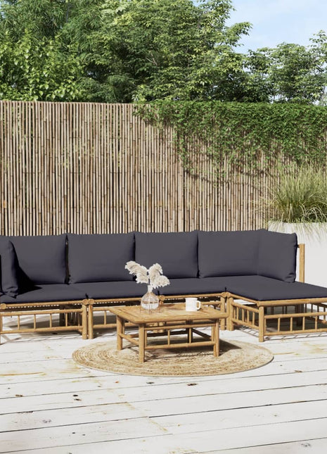 6-delige Loungeset met kussens bamboe donkergrijs