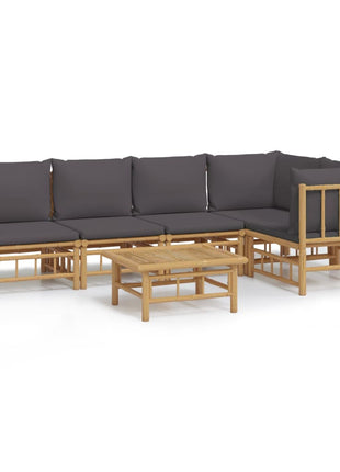 6-delige Loungeset met kussens bamboe donkergrijs