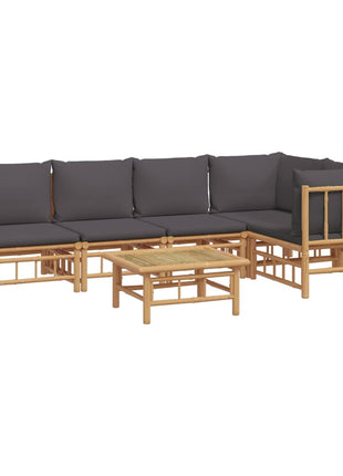 6-delige Loungeset met kussens bamboe donkergrijs