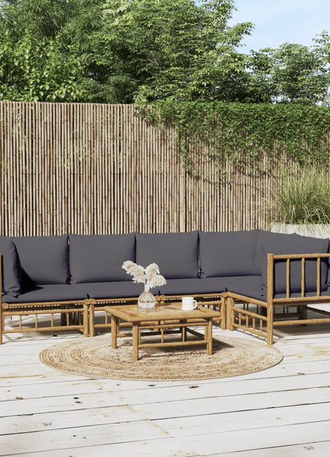 6-delige Loungeset met kussens bamboe donkergrijs