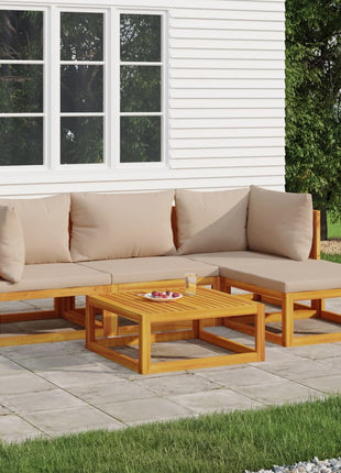 5-Delige Loungeset Met Lichtgrijze Kussens Massief Hout